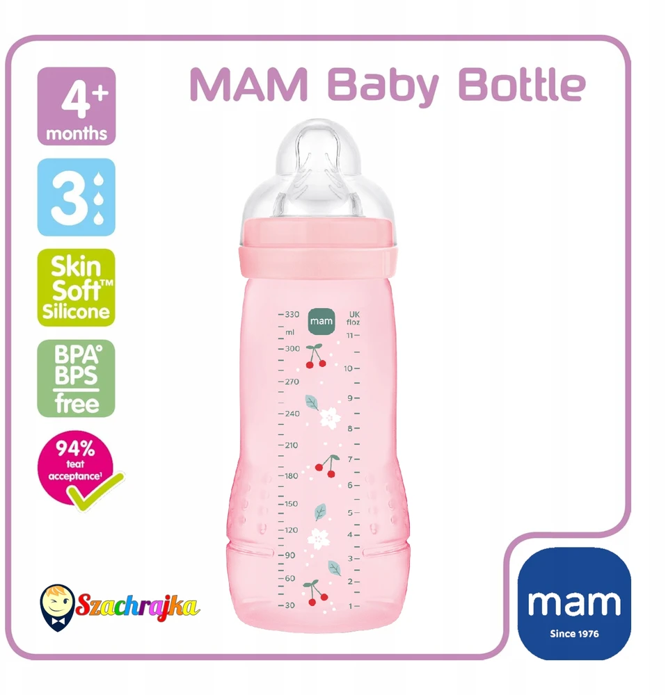 MAM Baby Easy Active buteliukas nuo pilvo dieglių 330 ml su 4m+ greitu speneliu