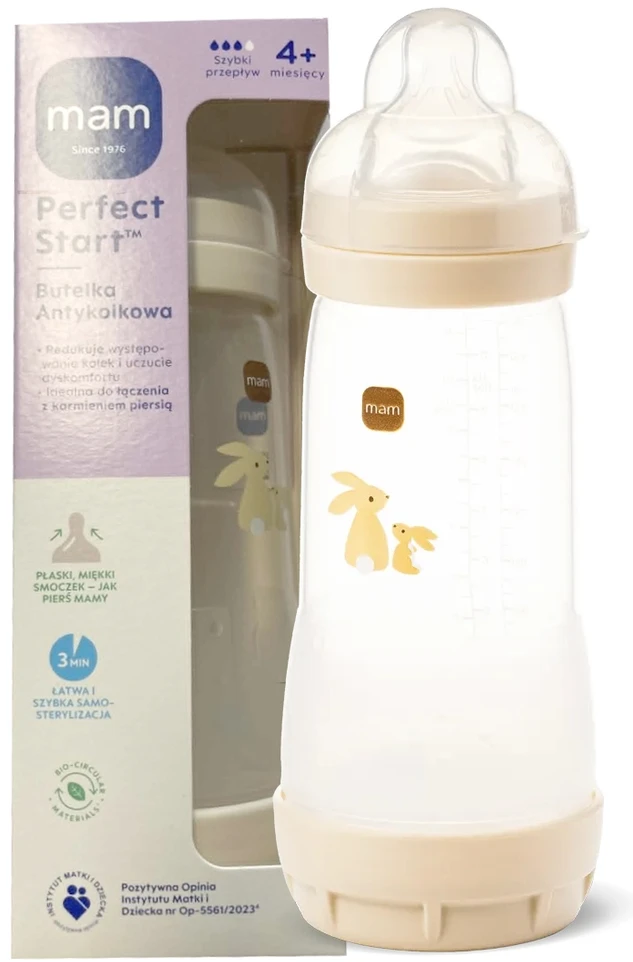 MAM BABY nuo pilvo dieglių BUTELLIS ANTI COLIC Perfect Start 320ml 4m+