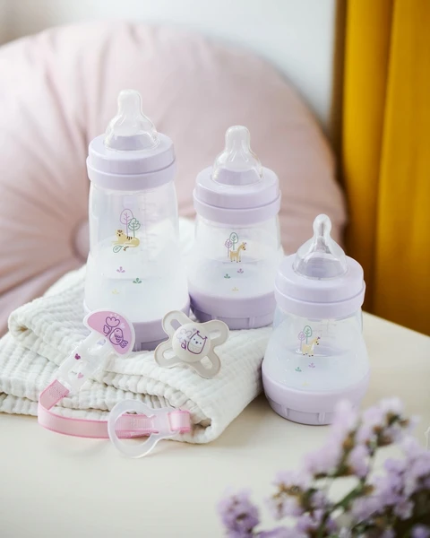 MAM 851087 Perfect Start Planet Love buteliukas nuo dieglių 130ml mergina