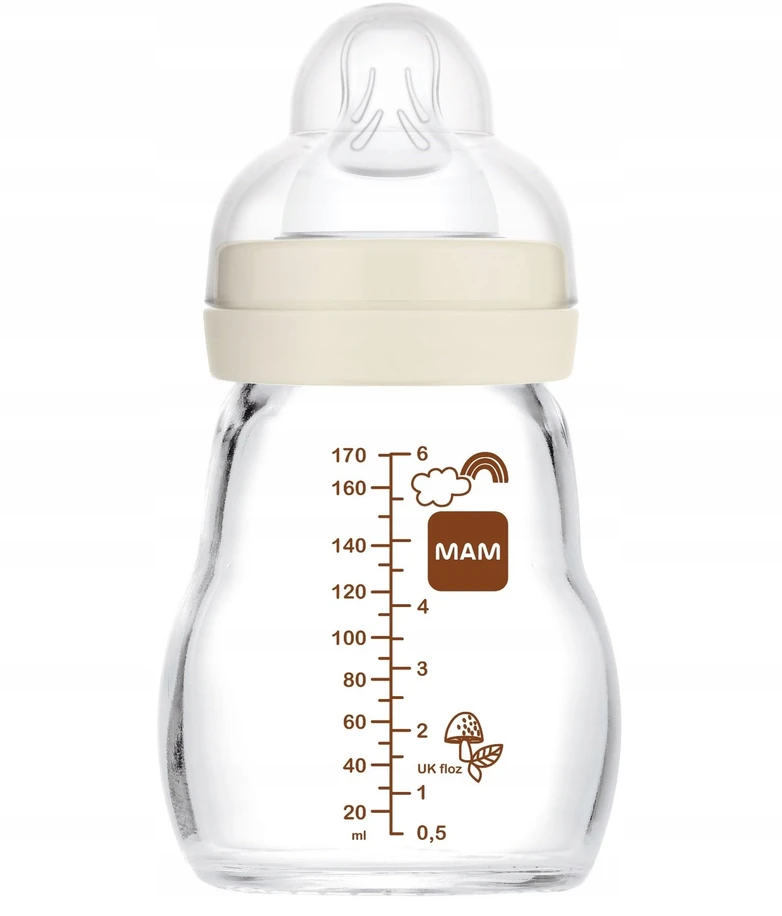 MAM stiklinis kūdikių buteliukas 170 ml su SkinSoft silikonu