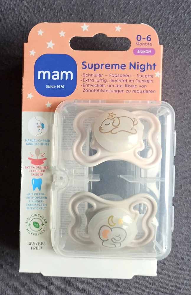 Mam Supreme Night silikoninis čiulptukas 0 - 6 m, - 2 vnt