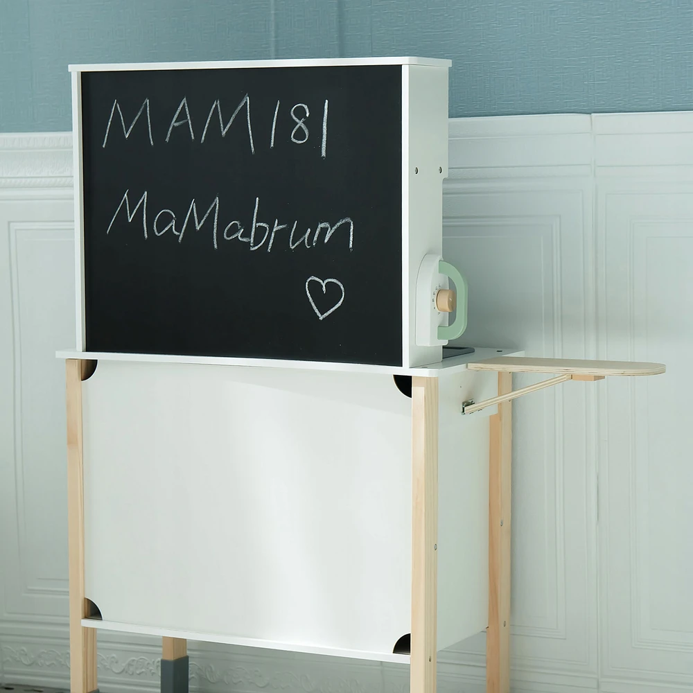 Mamabrum INTERAKTYVI MEDINĖ VIRTUVĖ su skalbimo mašina, indaplove, lenta vaikams