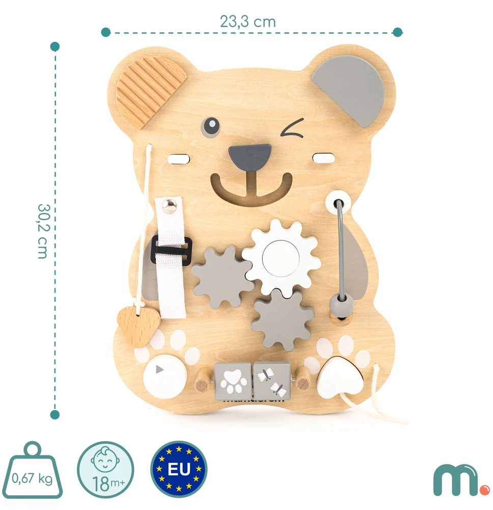 Mamabrum Montessori 10-in-1 medinė manipuliavimo lenta Sensory meškiukas