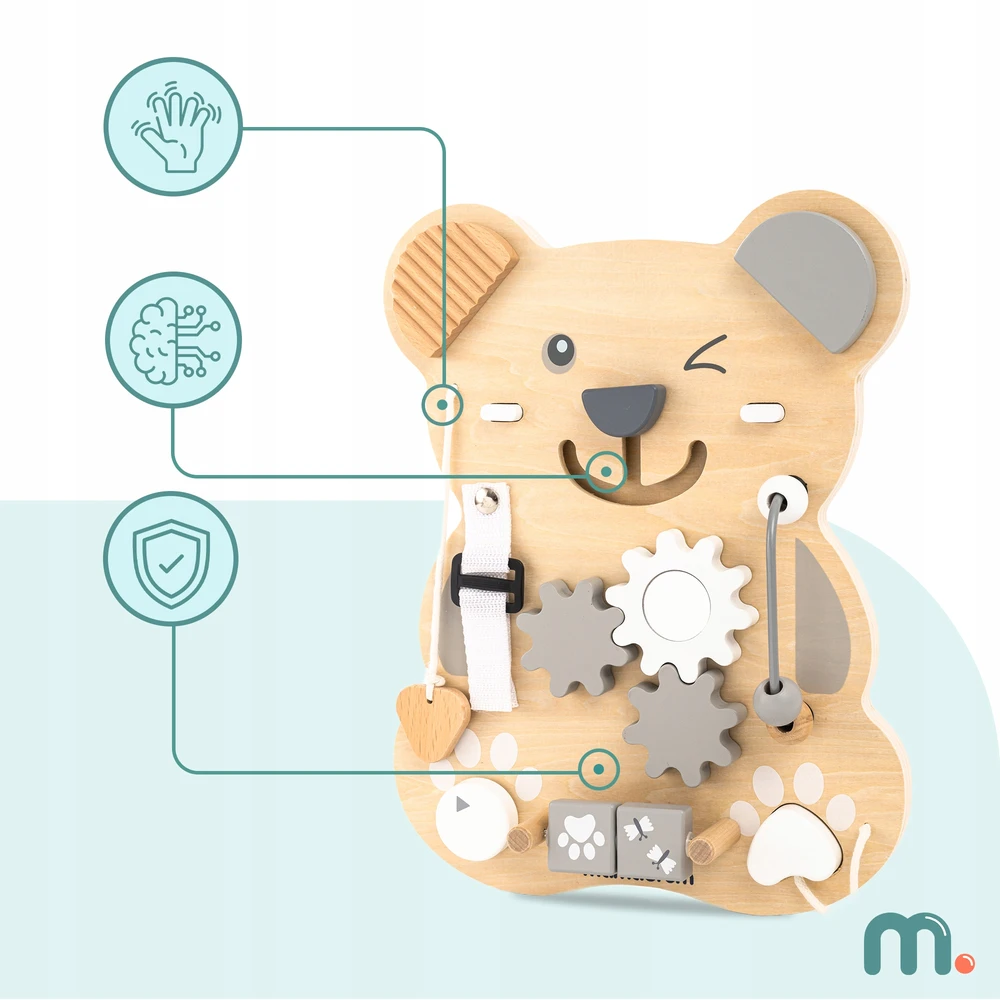 Mamabrum Montessori 10-in-1 medinė manipuliavimo lenta Sensory meškiukas