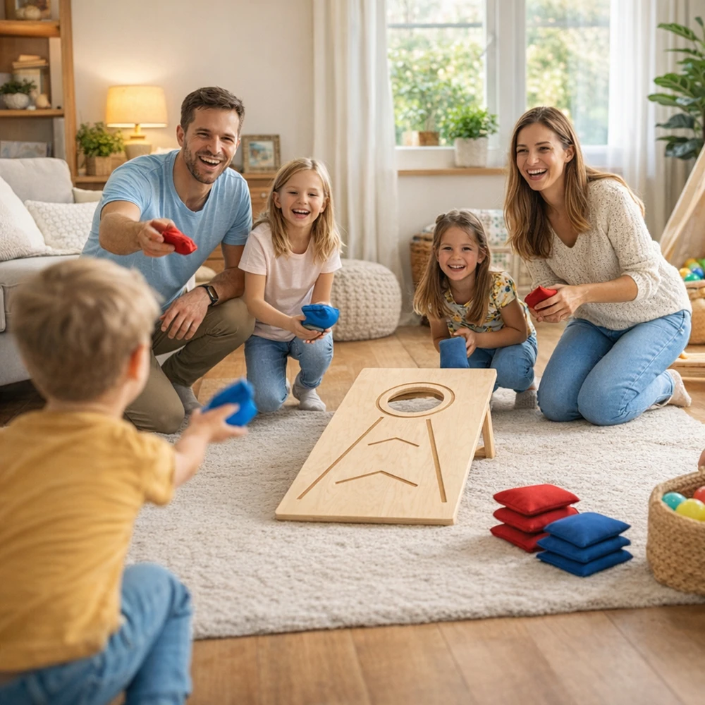 Mamoi Žaidimas CORHOLE vaikams ir suaugusiems, Metimo lenta + 10 maišų