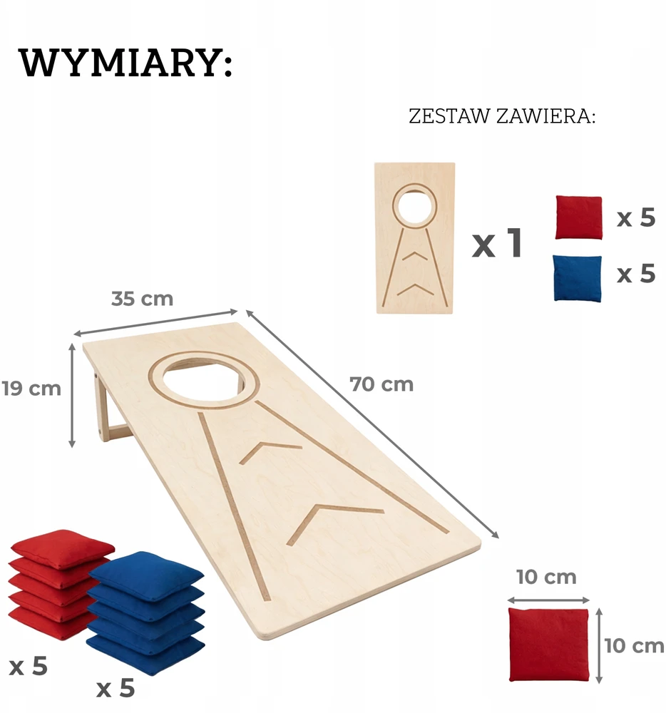 Mamoi Žaidimas CORHOLE vaikams ir suaugusiems, Metimo lenta + 10 maišų