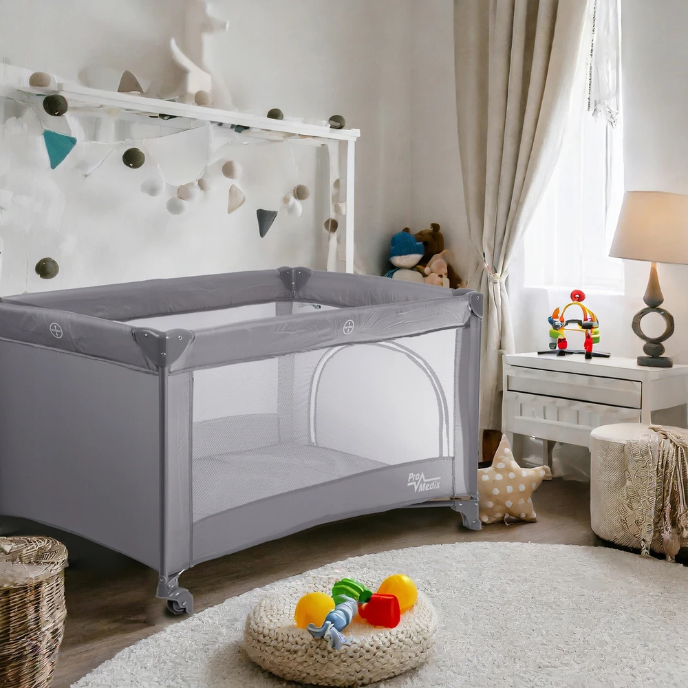 Promedix PR-803 G Kelioninė lovelė Kelioninė lovelė, 125x65x74cm, Ratukai, Apsauginis užvalkalas, Pilka