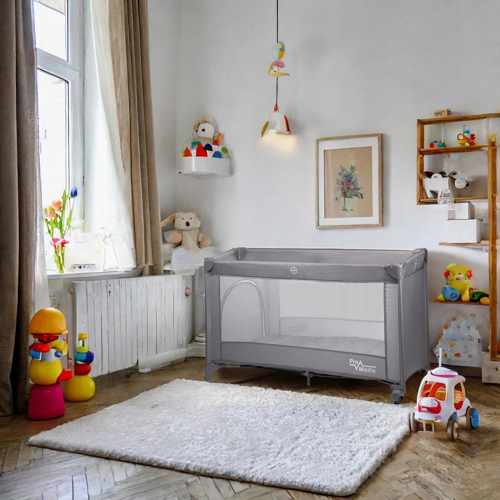Promedix PR-803 G Kelioninė lovelė Kelioninė lovelė, 125x65x74cm, Ratukai, Apsauginis užvalkalas, Pilka