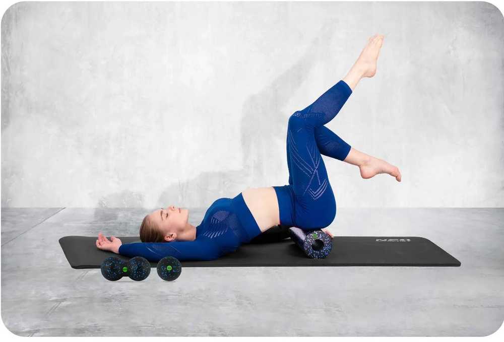 Neo-Sport Mankštos volelio + kamuolio + dvigubo masažo kamuolio rinkinys NS-998, juodas ir mėlynas