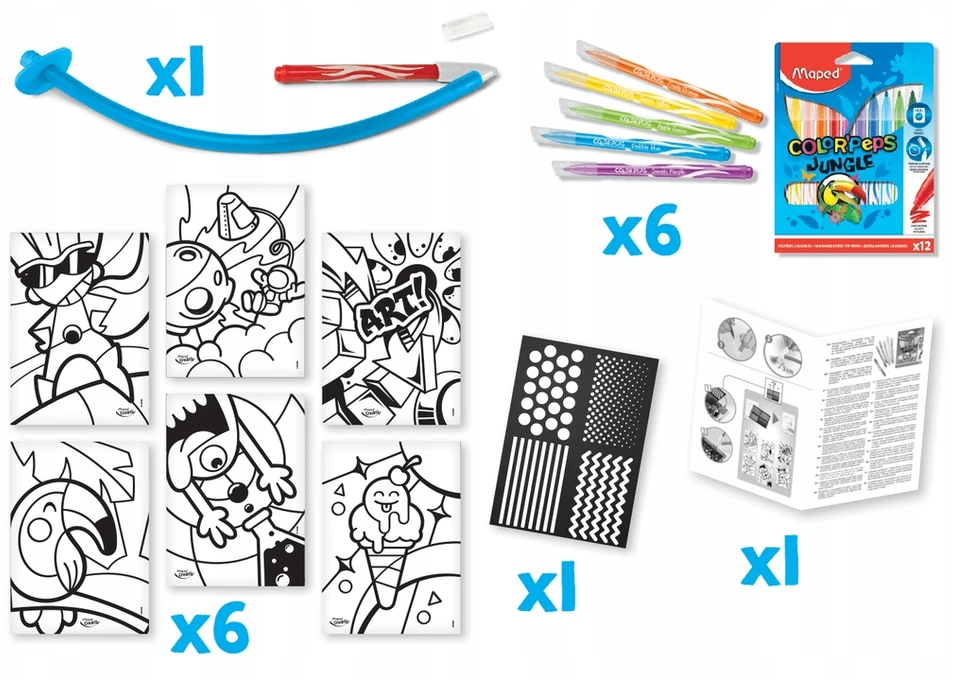 Maped Creativ Pop Art pripučiami žymekliai + šablonai, 6 spalvos