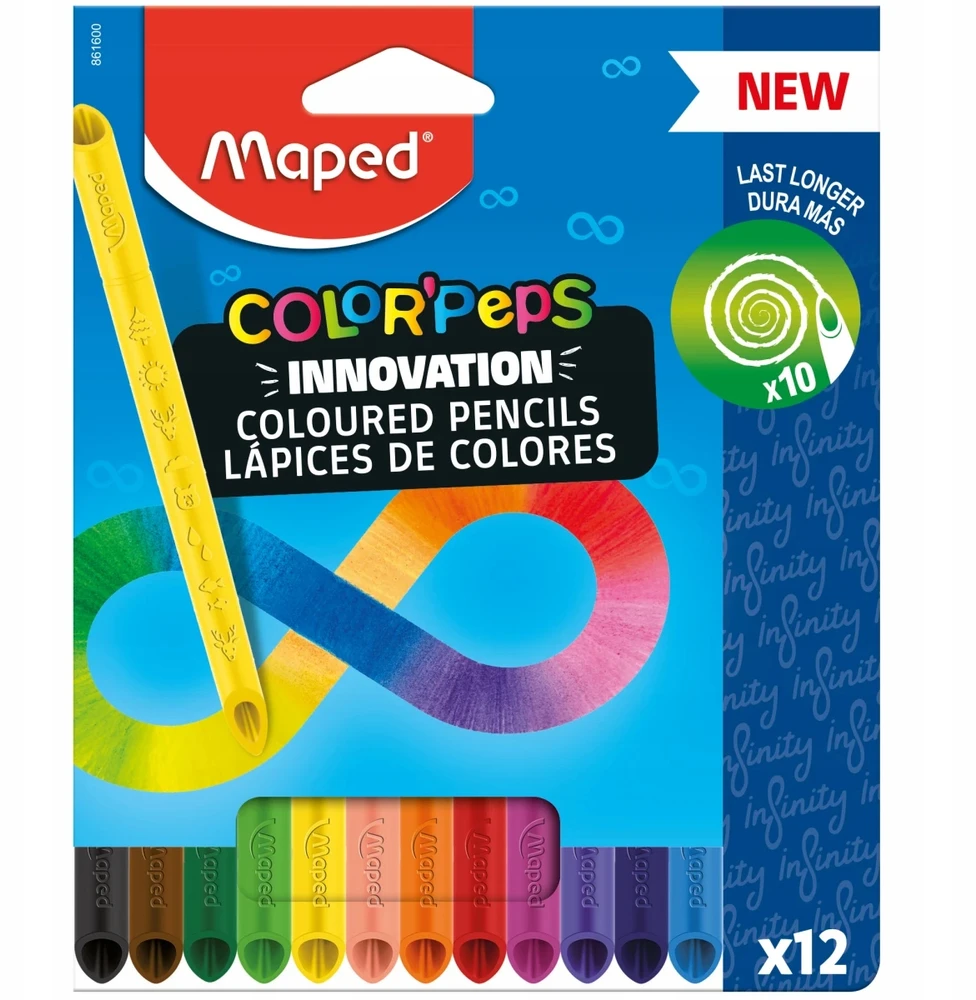 Maped Infinity grafitinės kreidelės, 12 spalvų, dėklas