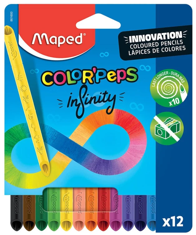 Maped Infinity grafitinės kreidelės, 12 spalvų, dėklas