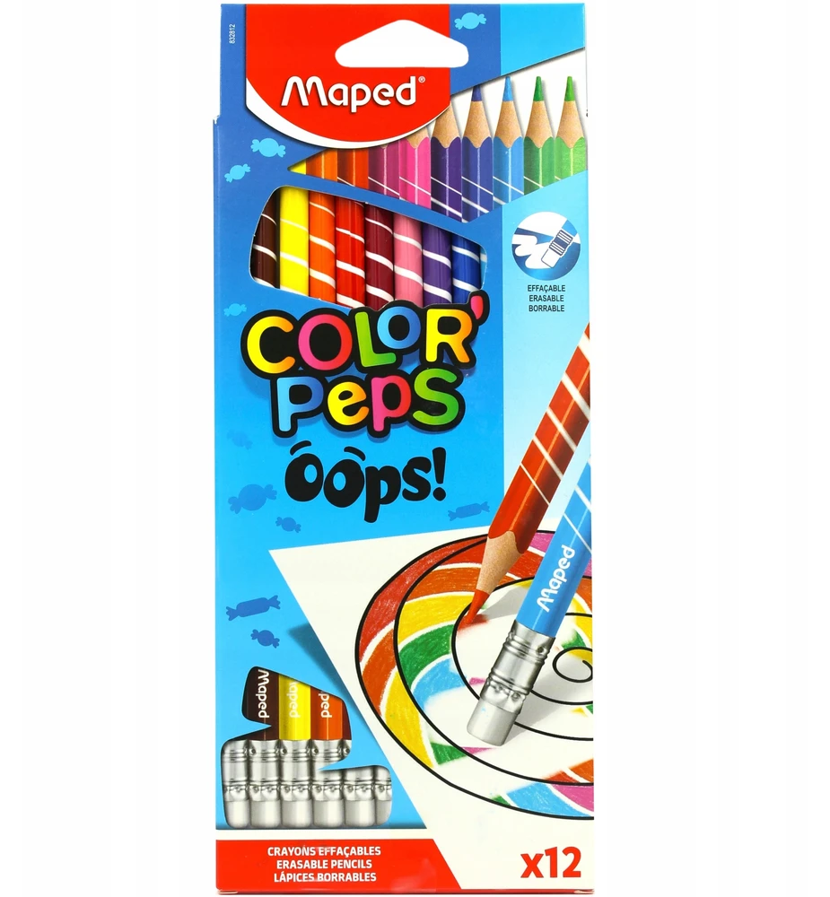 Maped Trikampės kreidelės su trintuku, 12 vnt. - vaikams ir mokyklai