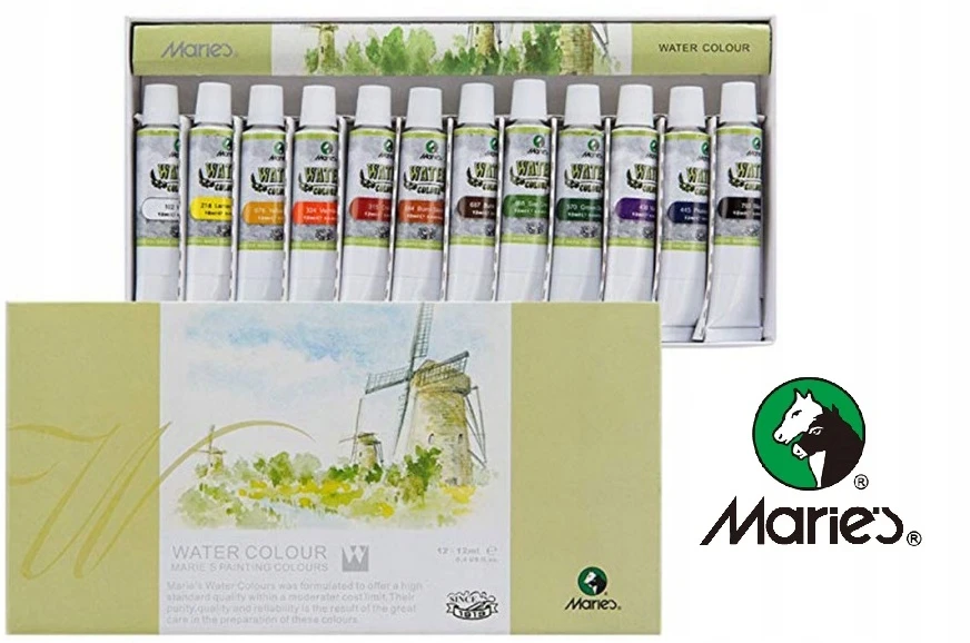 Marie's akvareliniai dažai 12 spalvų, 12 ml tūbelės