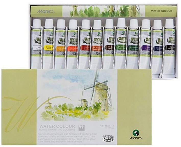 Marie's akvareliniai dažai 12 spalvų, 12 ml tūbelės