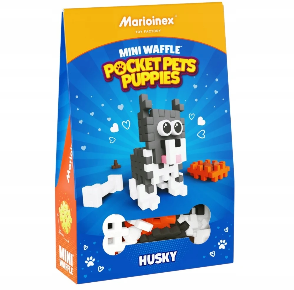 Marioinex Konstrukciniai blokeliai „Mini Waffle Pocket Pets“ – šuniukai huskiai