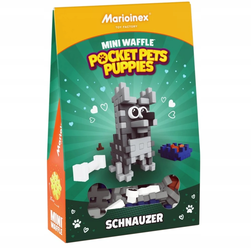 Marioinex Konstrukciniai blokeliai „Mini Waffle Pocket Pets“ Šuniukai Šnauceris