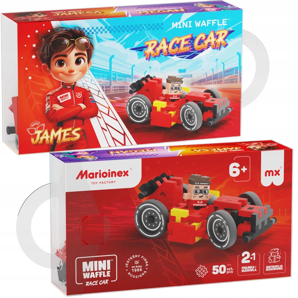 Marioinex Mini vaflinės kaladėlės raudonas automobilis 50vnt + figūrėlė