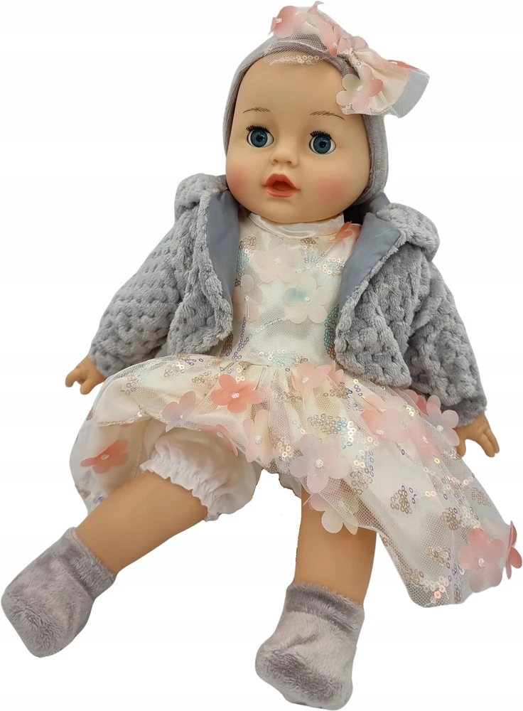 MarioToys LĖLYLĖS KŪDIKLIS KALBA IR DAINUOJA LENKIŠKAI UŽDARYMOSIOS AKYS 45cm + čiulptukas + buteliukas_745