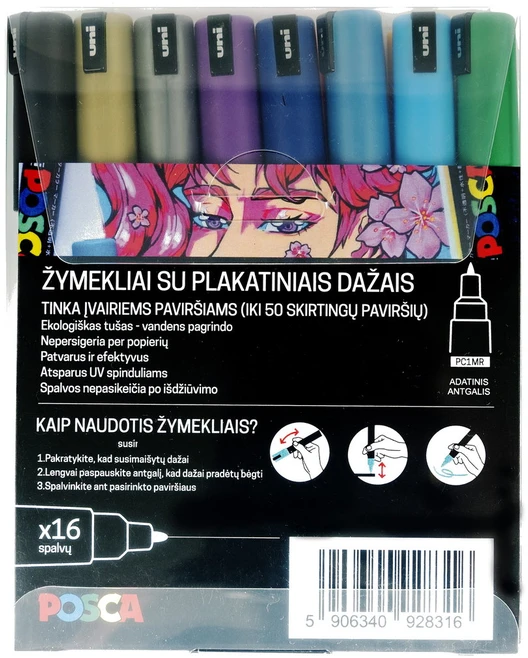 Uni Markerių rinkinys POSCA PC1MR, 16 vnt.