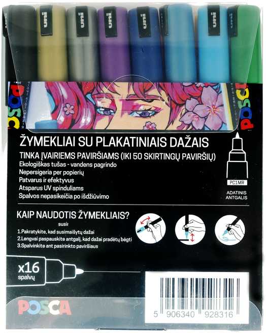 Uni Markerių rinkinys POSCA PC1MR, 16 vnt.
