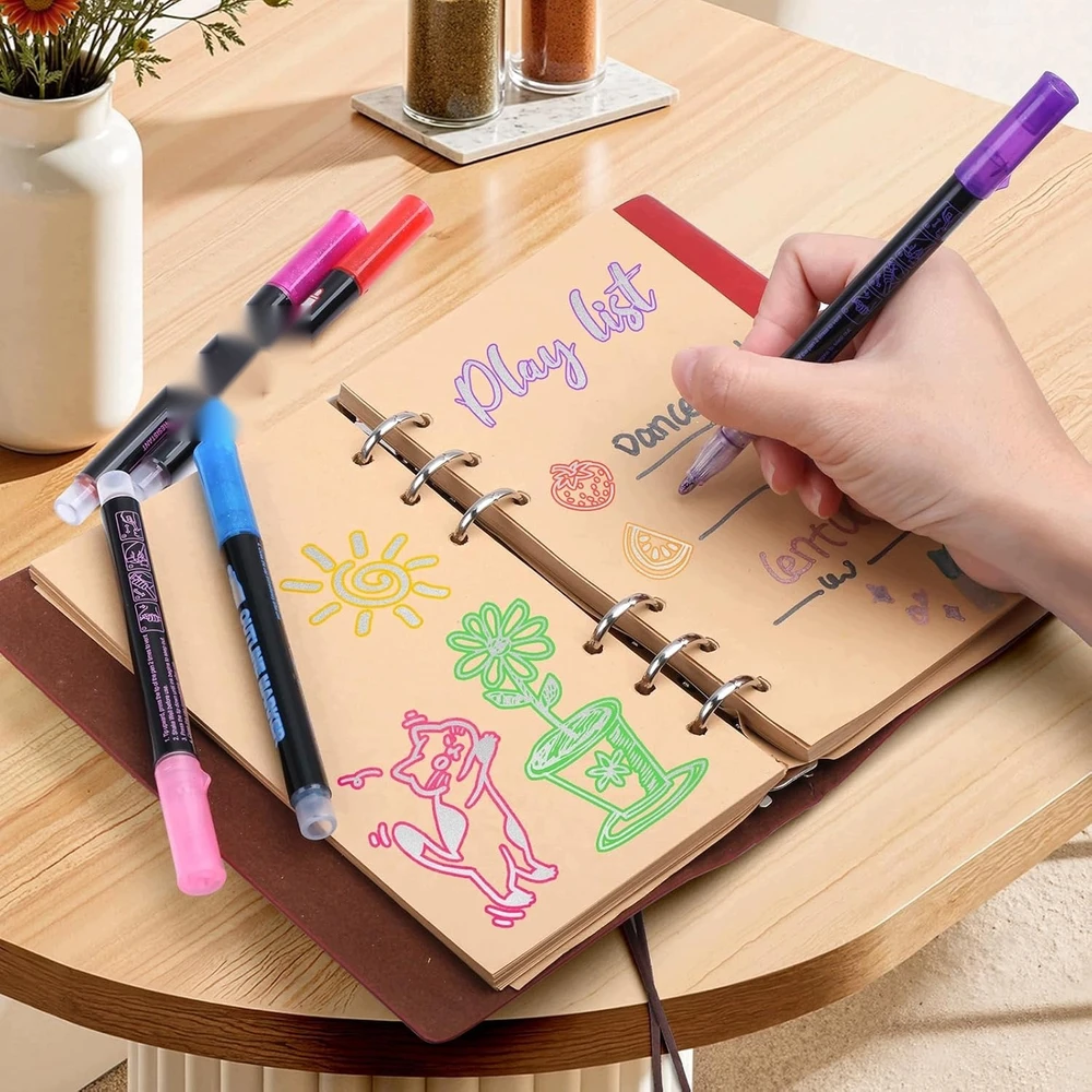 MARKERS 12 Vnt. GLITTER METALIC CONTOUR KREATIVNE „pasidaryk pats“ rašikliai
