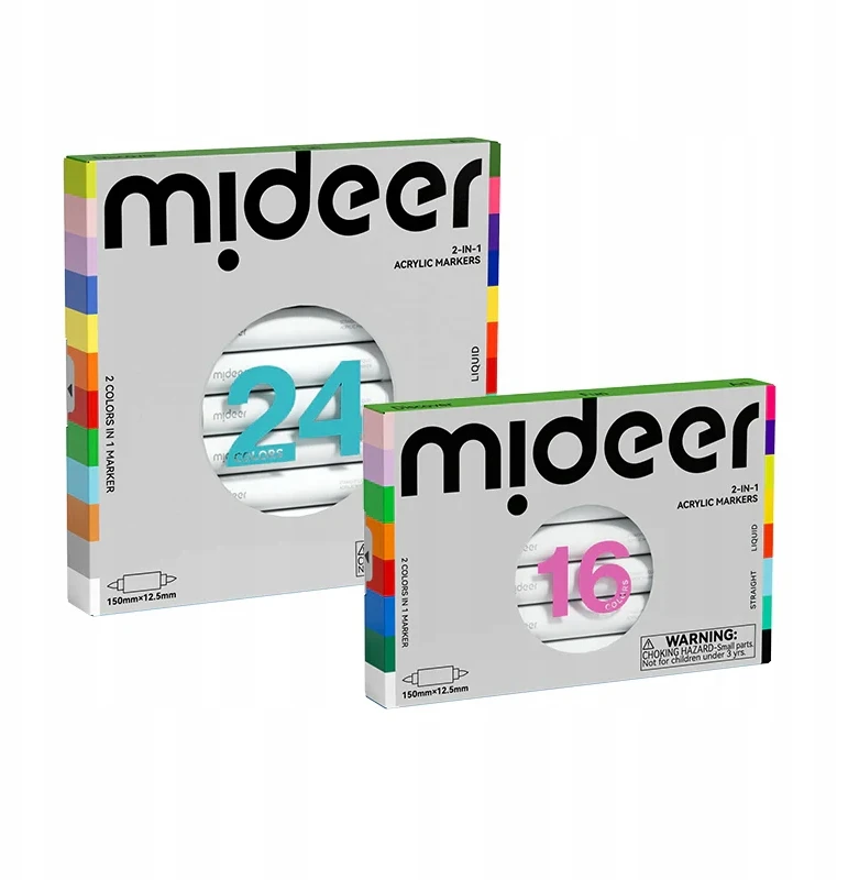 Markery akrylowe dwustronne 2w1 mideer – 24 kolory