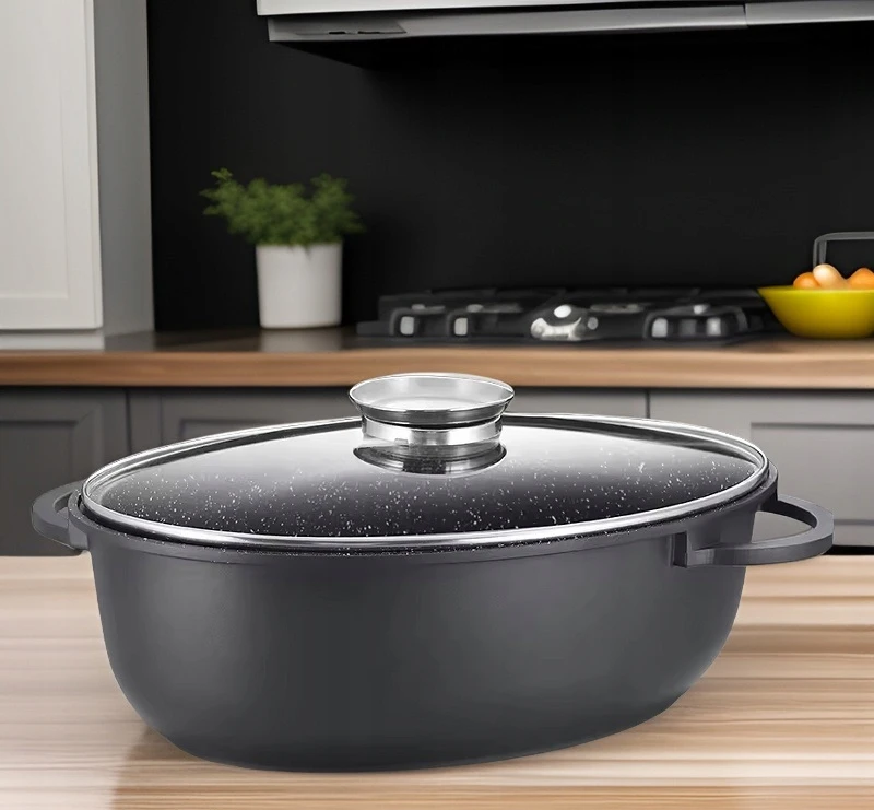 Marmurinė keptuvė 8 l žąsų viryklė + kvapioji priemonė DIDELI INDUKCIJA 38 CM Cheffinger