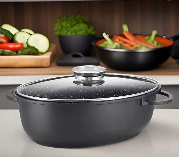 Marmurinė keptuvė 8 l žąsų viryklė + kvapioji priemonė DIDELI INDUKCIJA 38 CM Cheffinger