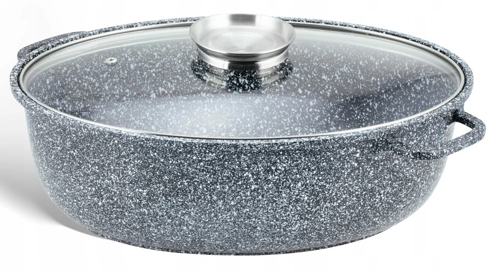 Marmurinė keptuvė Žąsų keptuvė 8l 38cm indukcinis dujų puodas 3937