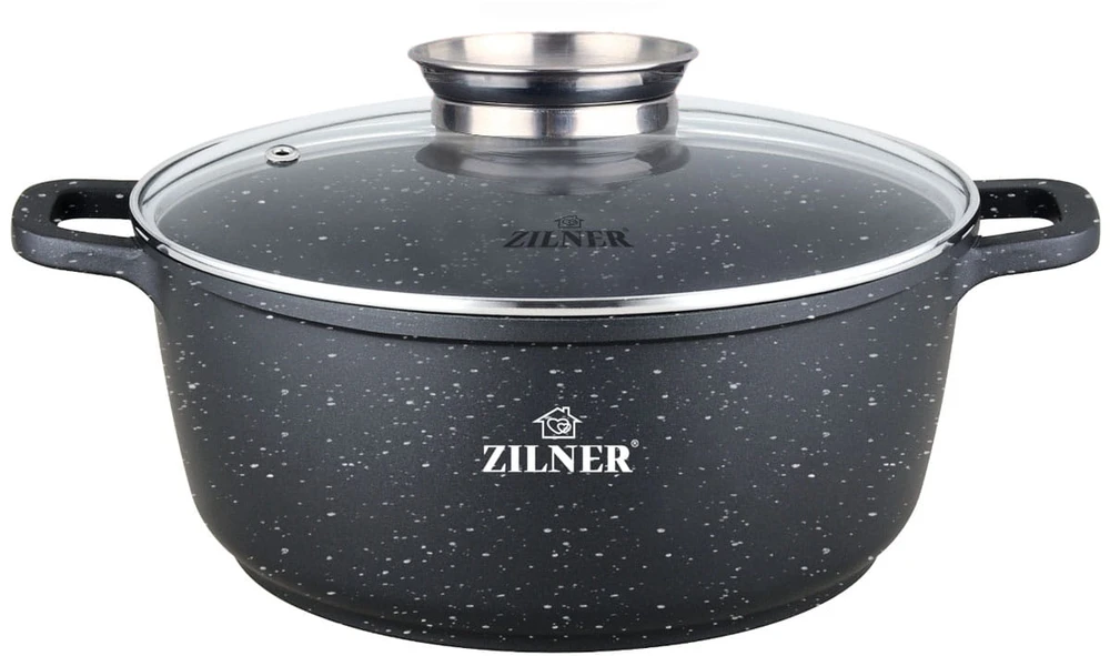 Marmurinis puodas su dangteliu, juodas, mažas, 1,3 l, 16 cm, ZILNER dujų indukcija