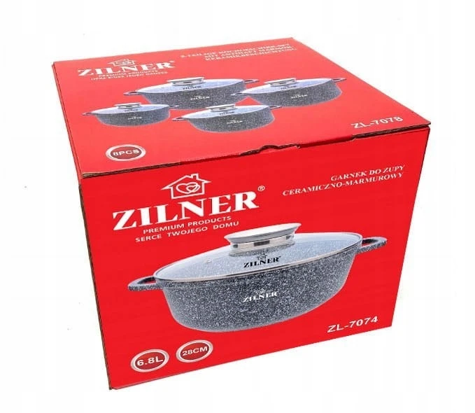 Marmurinis puodas su dangteliu Zilner ZL 7074 6,8L indukcijai 28 cm