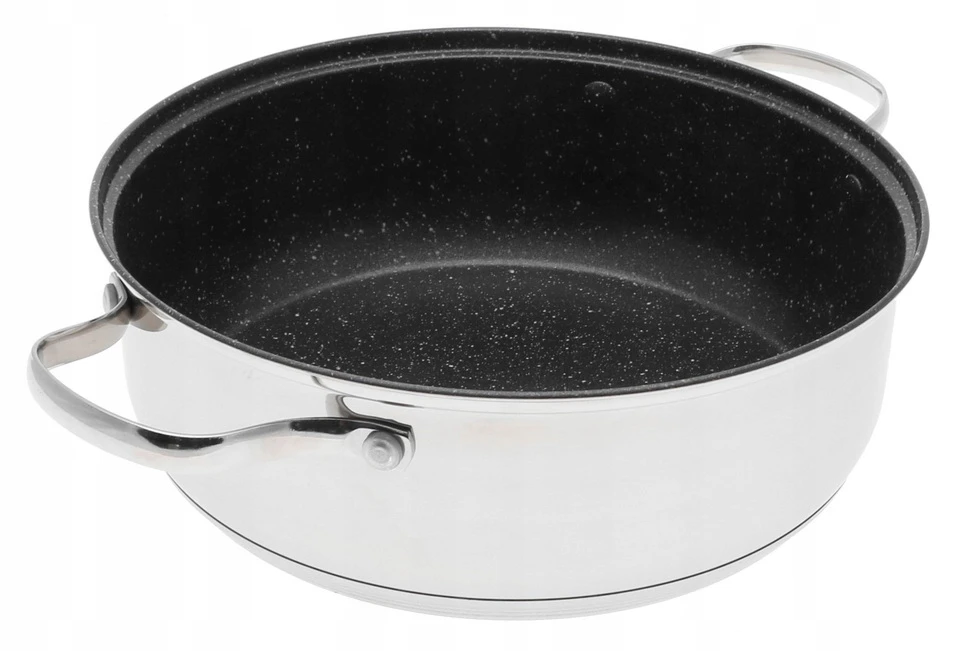 MARMURINIS PUODAS Žemas plokščias NELIMPANČIUS 22cm 2,8l INDUKCINĖS Dujos 7402