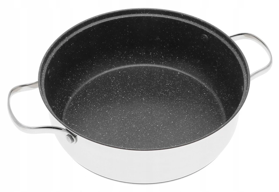 MARMURINIS PUODAS Žemas plokščias NELIMPANČIUS 22cm 2,8l INDUKCINĖS Dujos 7402