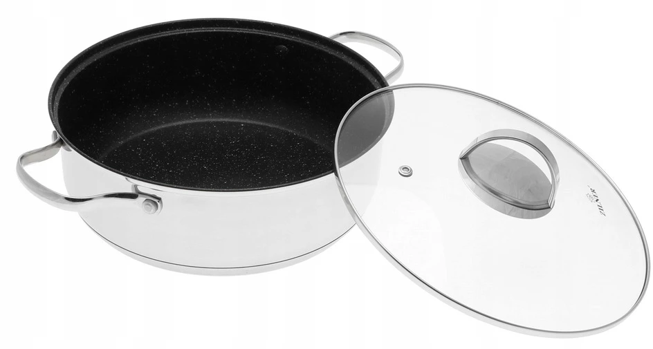 MARMURINIS PUODAS Žemas plokščias NELIMPANČIUS 22cm 2,8l INDUKCINĖS Dujos 7402