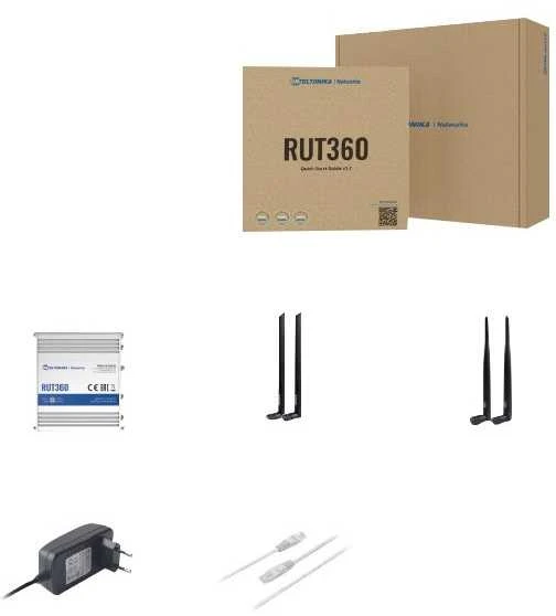 Teltonika | Pramoninis korinio ryšio maršrutizatorius | RUT360 LTE CAT6 | 1 x LAN jungtis, 10/100 Mbps, atitinka IEEE 802.3, IEEE 802.3u standartus, palaiko automatinį MDI/MDIX perjungimą, Mbit/s | Ethernet LAN (RJ-45) jungtys, 2 x RJ45 jungtys, 10/100 Mbps | Mesh palaikymas: Ne | MU-MiMO: Taip | 3G/4G duomenų bendrinimas | Antenos tipas: 2 x SMA, skirta LTE, 2 x RP-SMA, skirta WiFi