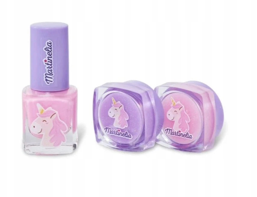 Aquarius MARTINELIA Little Unicorn kosmetikos rinkinys vaikams, 1 nagų lakas, 2 lūpų blizgis (violėtinis)