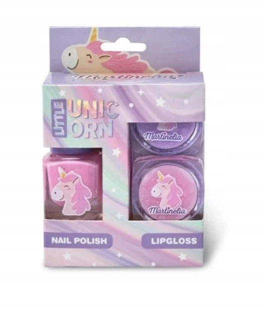 Aquarius MARTINELIA Little Unicorn kosmetikos rinkinys vaikams, 1 nagų lakas, 2 lūpų blizgis (violėtinis)