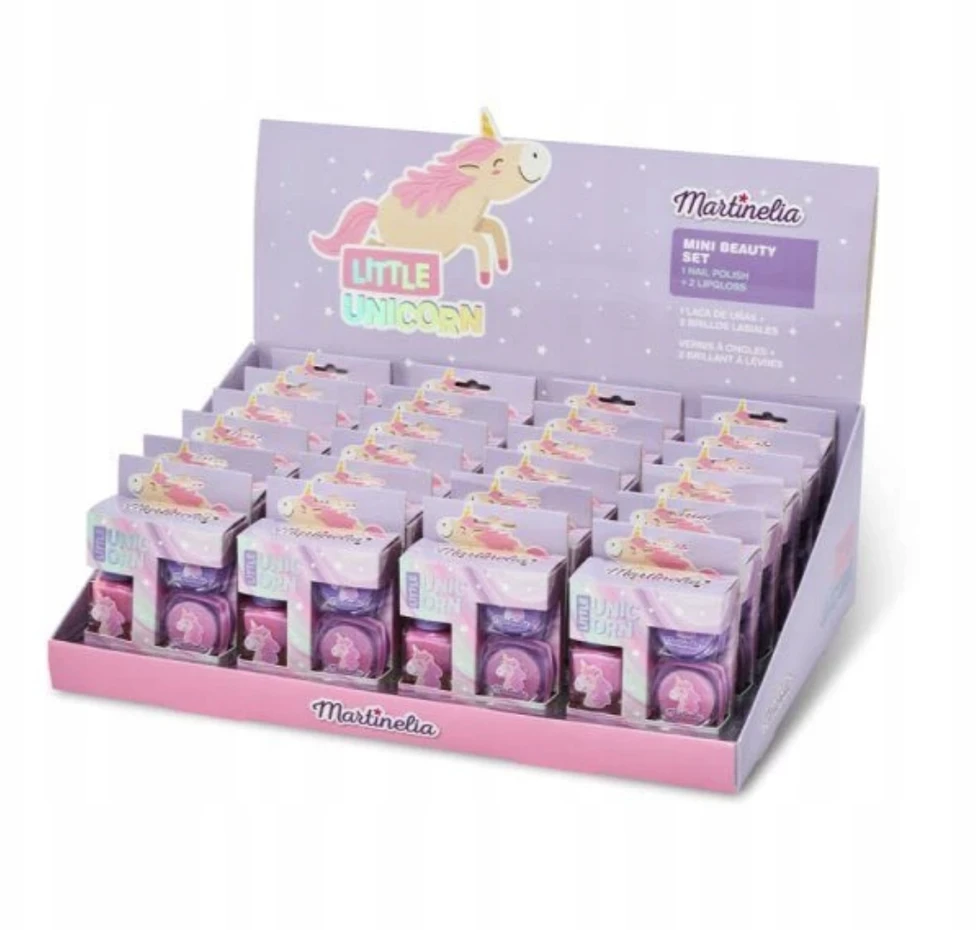 Aquarius MARTINELIA Little Unicorn kosmetikos rinkinys vaikams, 1 nagų lakas, 2 lūpų blizgis (violėtinis)