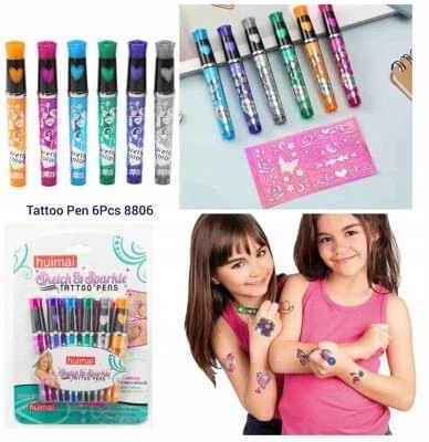 Martius GLITTER TATUiruotės VAIKAMS GELINIAI RAŠIKLIAI + ŠABLONAI