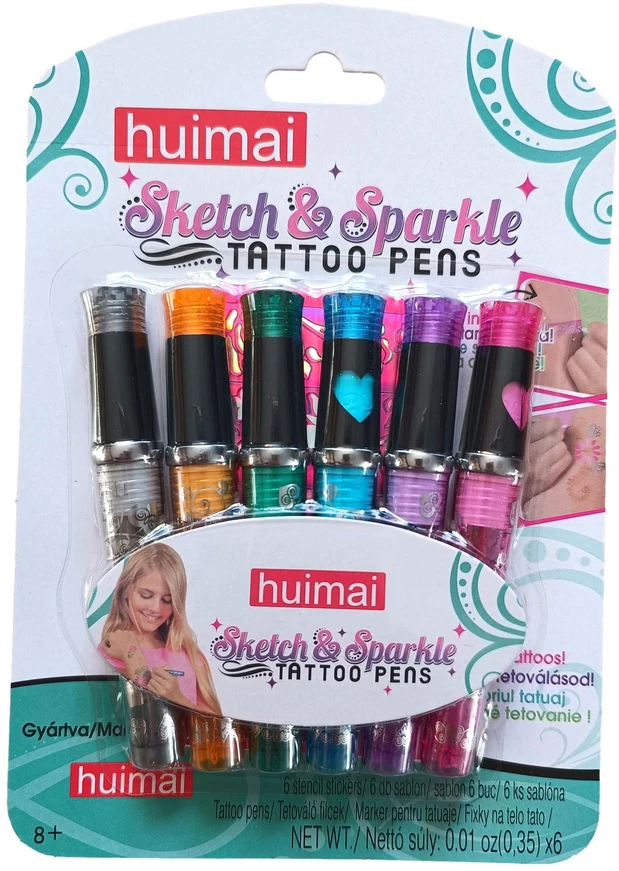 Martius GLITTER TATUiruotės VAIKAMS GELINIAI RAŠIKLIAI + ŠABLONAI