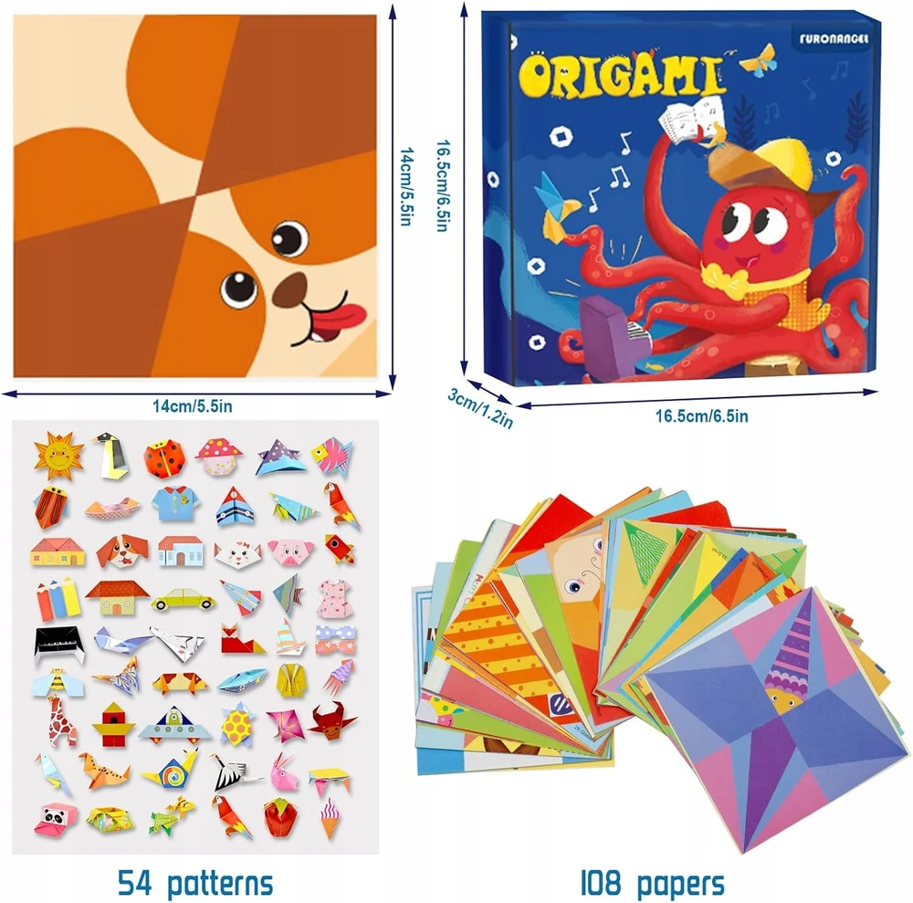 Martius POPIERIUS ORIGAMI 108 LAPAI Kūrybinis „pasidaryk pats“ rinkinys vaikams