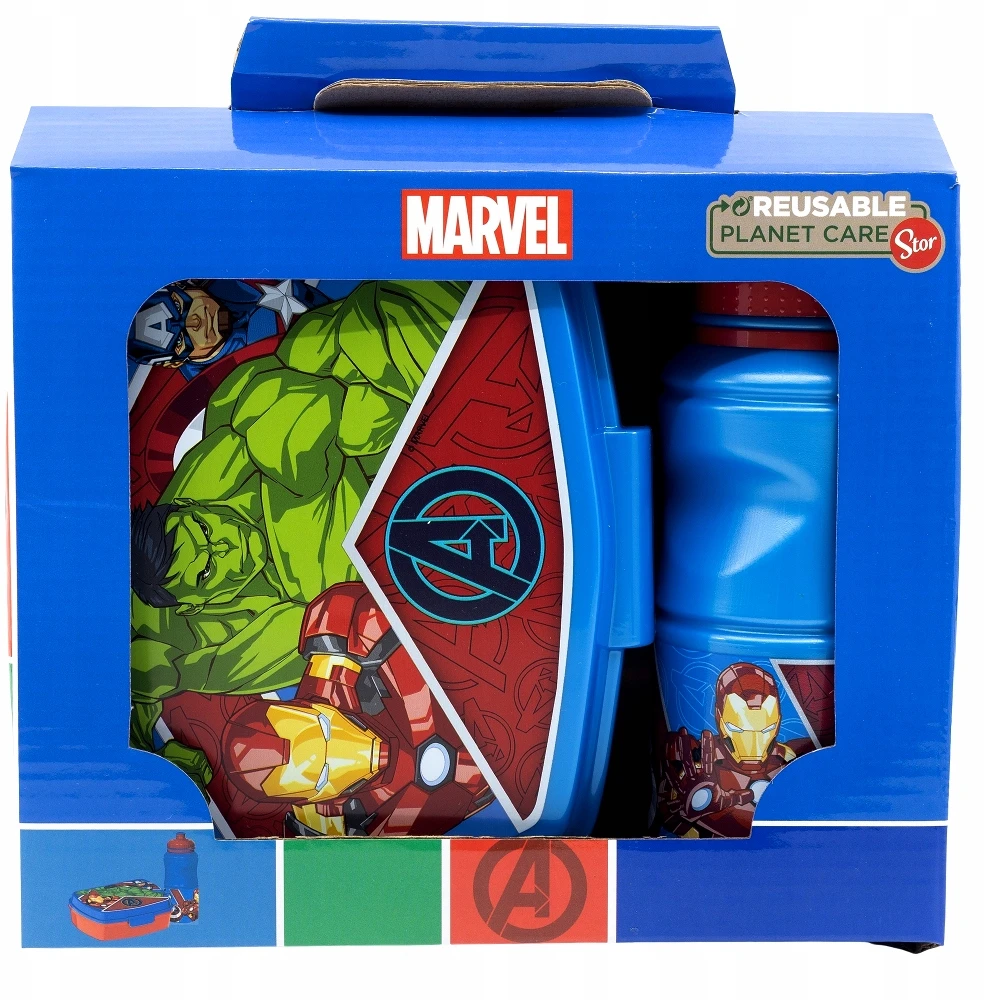 STOR Marvel Didelis SET GRĮŽIMUI Į MOKYKLĄ DOVANŲ DĖŽUTĖJE (SPORTO BUTELIS EASY HOLD 380 ML IR RECTANGULAR SANDWICHERIS) AVENGERS HERALDIC ARMY