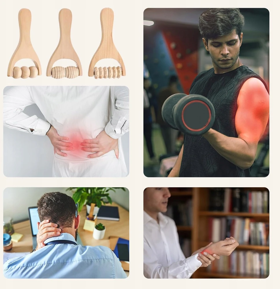 MASAŽINIS VOLINIS 3 Vnt. MEDINIS RINKINYS ERGONOMINIS VOLINIS DAUGIFUNKCINIS