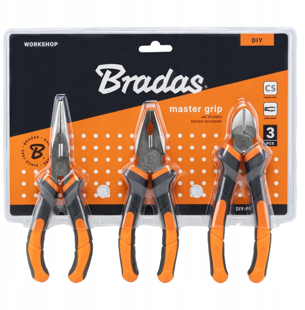 Bradas MASTER GRIP replių rinkinys, 3 dalių, nikeliuotas, „DIY-PL12/1SET“