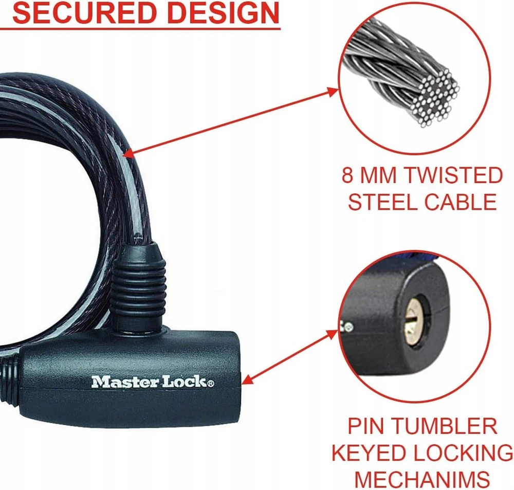 Master Lock 8126EURDPRO juodas spyninis kabelis