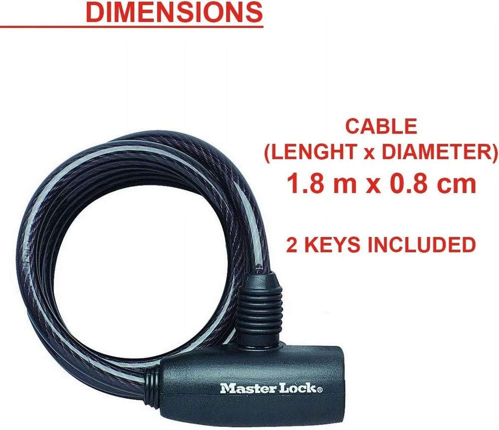 Master Lock 8126EURDPRO juodas spyninis kabelis