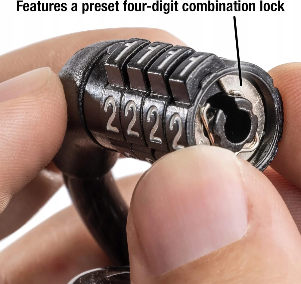Master Lock dviračio pakabinama spyna su trosu ir deriniu, juoda, 8143D