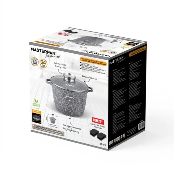 Masterpan Didelis GRANITINIS puodas 7L su dangteliu ir aromatinių rankenėlių sistema 24cm PILKA