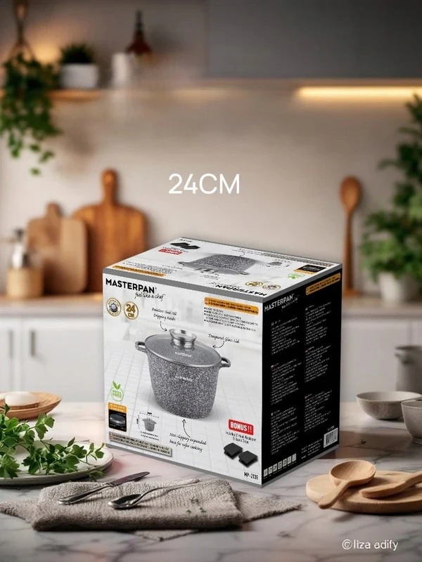 Masterpan Didelis GRANITINIS puodas 7L su dangteliu ir aromatinių rankenėlių sistema 24cm PILKA